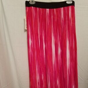 Kim Rogers Skirt Stripe Pattern Micro-Pleated Midi Fuchsia Pink White Orange